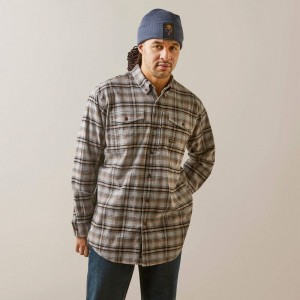 Ariat Rebar Flannel Durastretch Work Shirt Alloy Plaid Polska | WOKZAN-891