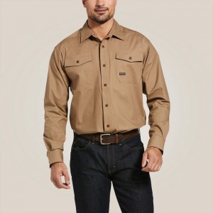 Ariat Rebar Made Tough Durastretch Classic Fit Work Shirt Khaki Polska | MTPLZS-305