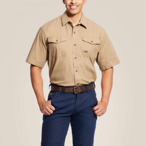 Ariat Rebar Made Tough Durastretch Work Shirt Khaki Polska | RGCAKU-947