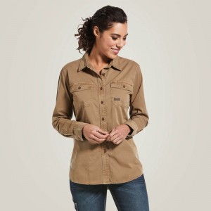 Ariat Rebar Washed Twill Work Shirt Khaki Polska | FNMDWV-493