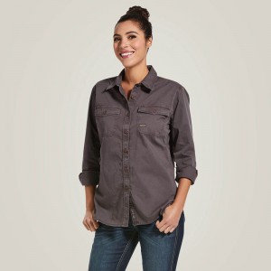 Ariat Rebar Washed Twill Work Shirt Szare Polska | ACZBTP-602