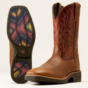 Ariat Ridgeback Cowboy Boot Tan Bull Emboss/Orange Rust Polska | HXPIQE-098