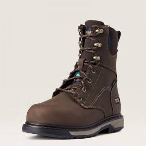 Ariat Riveter 8" Csa Glacier Grip Waterproof 400g Composite Toe Work Boot Ciemny Brązowe Polska | AEHMWZ-043