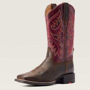 Ariat Round Up Back Zip Western Boot Worn Mocha Polska | BHFRCN-785