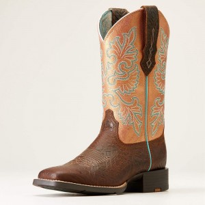 Ariat Round Up Wide Square Toe Stretchfit Western Boot Toasted Blanket Emboss Polska | GEOQKC-149