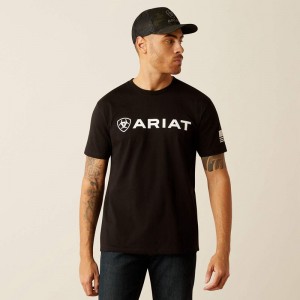 Ariat Shield Flag T-Shirt Czarne Polska | WUBSOZ-658