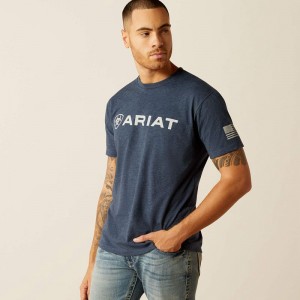 Ariat Shield Flag T-Shirt Granatowe Polska | QMIORH-068