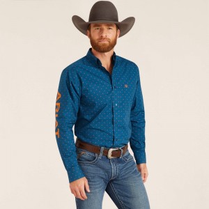 Ariat Team Clarence Fitted Shirt Niebieskie Polska | HPNTYU-147