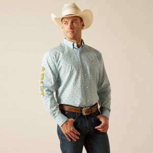 Ariat Team Colton Classic Fit Shirt Aqua Polska | YTRGMF-619