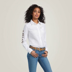 Ariat Team Kirby Stretch Shirt Białe Panterka Polska | RCNWPG-083