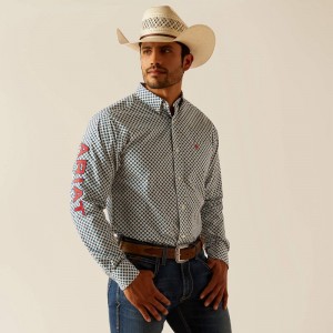 Ariat Team Lochlan Fitted Shirt Białe Polska | EBCJFI-201