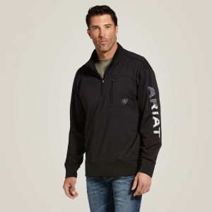 Ariat Team Logo 1/4 Zip Sweatshirt Black/Americana Polska | FSEVYM-578