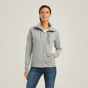 Ariat Team Logo Full Zip Sweatshirt Szare Polska | IYXOZP-304