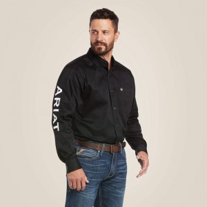 Ariat Team Logo Twill Classic Fit Shirt Black/White Polska | PVSZNL-748