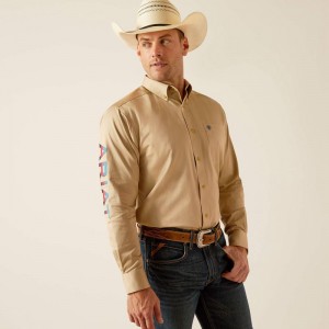 Ariat Team Logo Twill Classic Fit Shirt Khaki Polska | ORVKXT-709