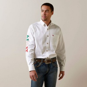 Ariat Team Logo Twill Classic Fit Shirt Białe Polska | LMIKHU-924