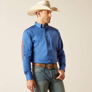 Ariat Team Logo Twill Classic Fit Shirt Bright Cobalt Polska | HQKGOF-716