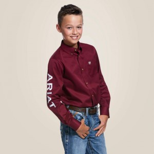 Ariat Team Logo Twill Classic Fit Shirt Burgundy/White Polska | JCUSOE-097