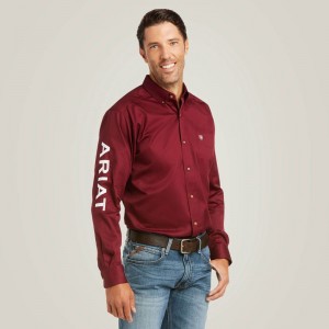 Ariat Team Logo Twill Fitted Shirt Burgundy/White Polska | NDAWKV-427