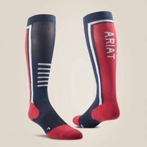 Ariat Tek Slimline Performance Socks Navy/Red Polska | IRMFEK-423