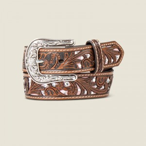 Ariat Tooled Belt Brązowe Polska | TIFAPB-169