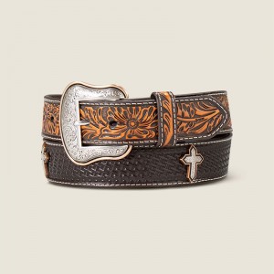 Ariat Tooled Cross Belt Brązowe Polska | UYILFV-326