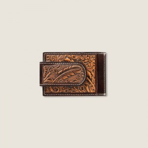 Ariat Tooled Feather Money Clip Brązowe Polska | AEIBYG-164