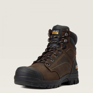 Ariat Treadfast 6" Nieprzemakalne Steel Metalowym Robocze Boot Ciemny Brązowe Polska | CURALH-054