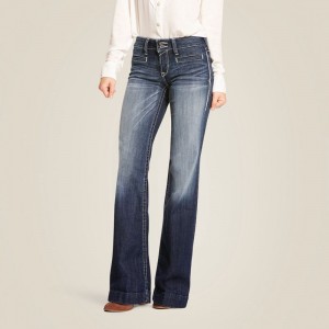 Ariat Trouser Mid Rise Stretch Entwined Wide Leg Jean Marine Polska | BZHWMS-160