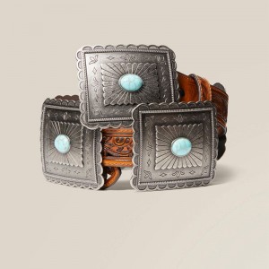 Ariat Turquoise Burst Concho Belt Tan Polska | YQIOFJ-714