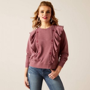 Ariat Twyla Ruffle Sweatshirt Różowe Polska | EDSCJM-408