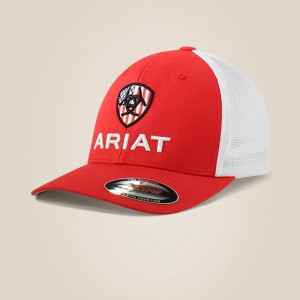 Ariat Usa Flag Shield Logo Cap Czerwone Polska | LRKYDC-385