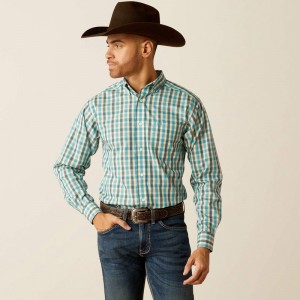 Ariat Wrinkle Free Gordie Fitted Shirt Teal Polska | CFTZGL-923