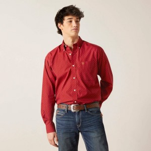 Ariat Wrinkle Free Kaisen Classic Fit Shirt Czerwone Polska | CRDFUV-204