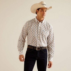 Ariat Wrinkle Free Remington Classic Fit Shirt Oatmeal Polska | COSQFL-523