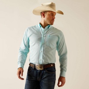 Ariat Wrinkle Free Shepard Fitted Shirt Niebieskie Polska | YVMRDO-419