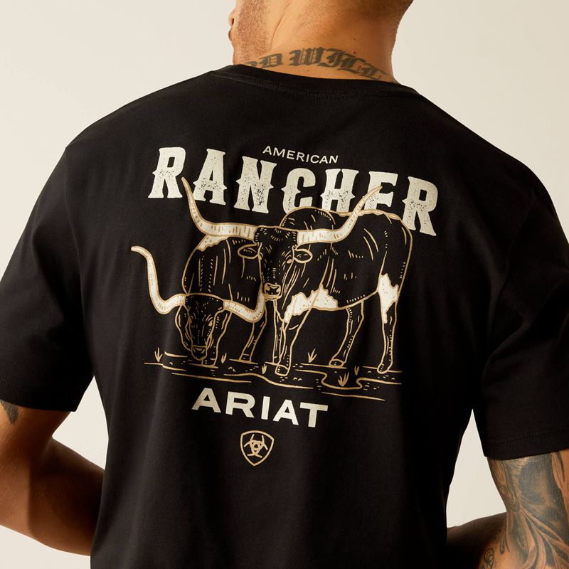 Ariat American Rancher T-Shirt Czarne Polska | WXMHLI-875