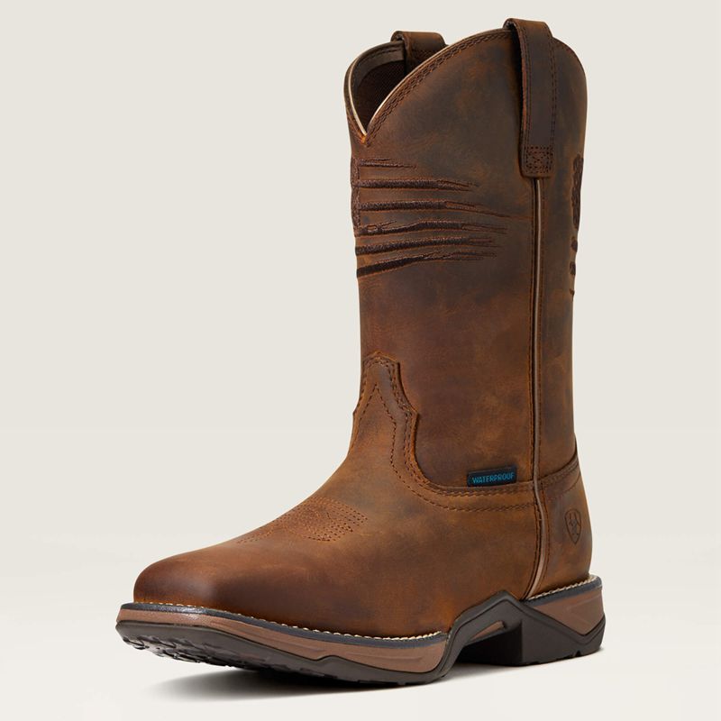 Ariat Anthem Patriot Waterproof Western Boot Brązowe Polska | YTZFWK-859