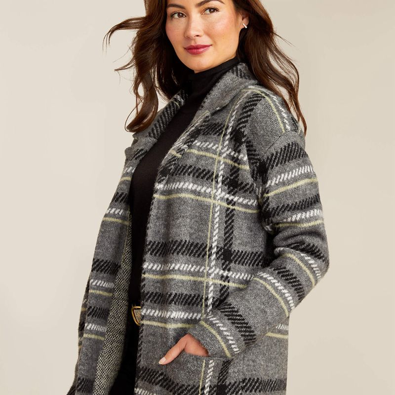 Ariat Ballston Cardigan Charcoal Plaid Polska | NEJPLT-817