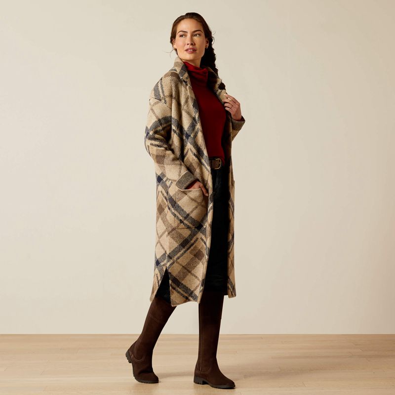 Ariat Ballston Cardigan Oatmeal Plaid Polska | AGWFIR-172