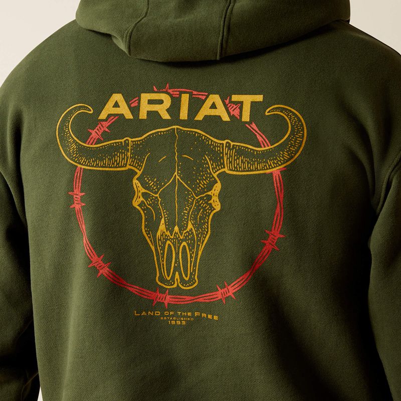 Ariat Barbwire Skull Hoodie Ciemny Zielone Polska | DMPSFT-249