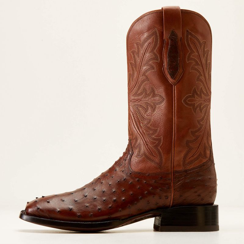 Ariat Bench Made Bassett Western Boot Bourbon Full Quill Ostrich Polska | TKVFXZ-583