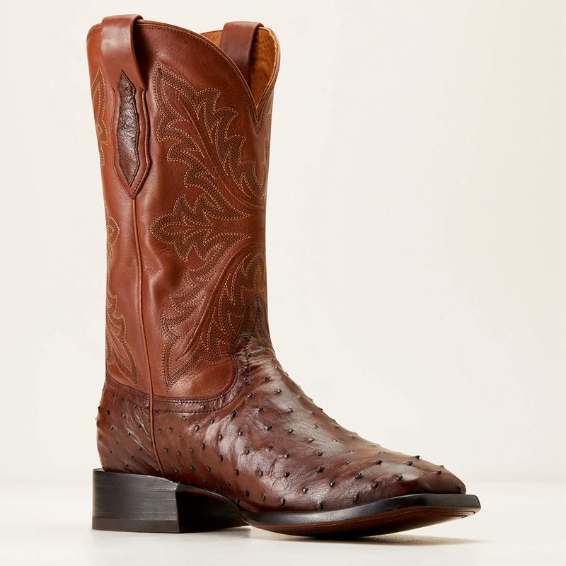 Ariat Bench Made Bassett Western Boot Bourbon Full Quill Ostrich Polska | TKVFXZ-583