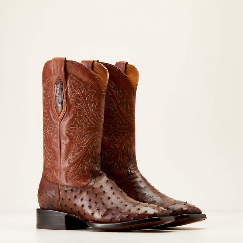 Ariat Bench Made Bassett Western Boot Bourbon Full Quill Ostrich Polska | TKVFXZ-583