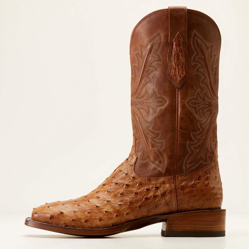 Ariat Bench Made Bassett Western Boot Buckskin Full Quill Ostrich Polska | FSLOPY-846