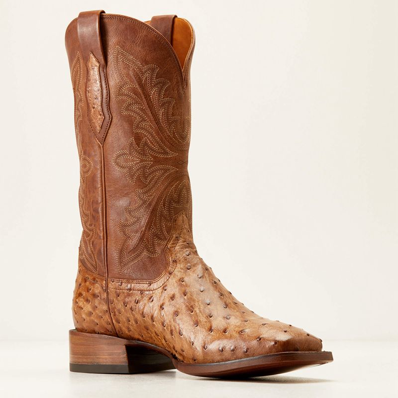 Ariat Bench Made Bassett Western Boot Buckskin Full Quill Ostrich Polska | FSLOPY-846