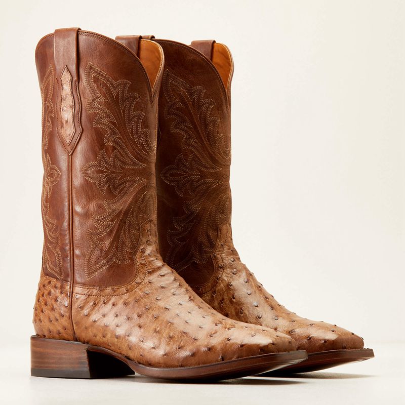 Ariat Bench Made Bassett Western Boot Buckskin Full Quill Ostrich Polska | FSLOPY-846