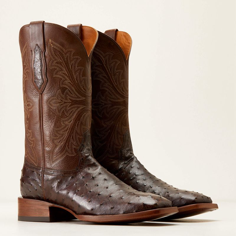 Ariat Bench Made Bassett Western Boot Espresso Full Quill Ostrich Polska | MFVCQH-203