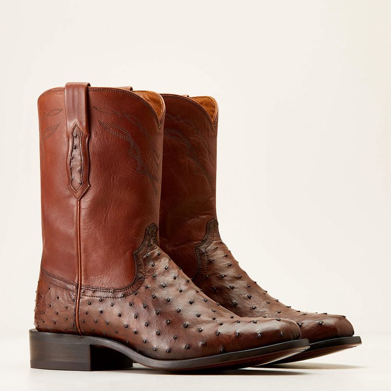 Ariat Bench Made Clanton Western Boot Bourbon Full Quill Ostrich Polska | PARGHN-950