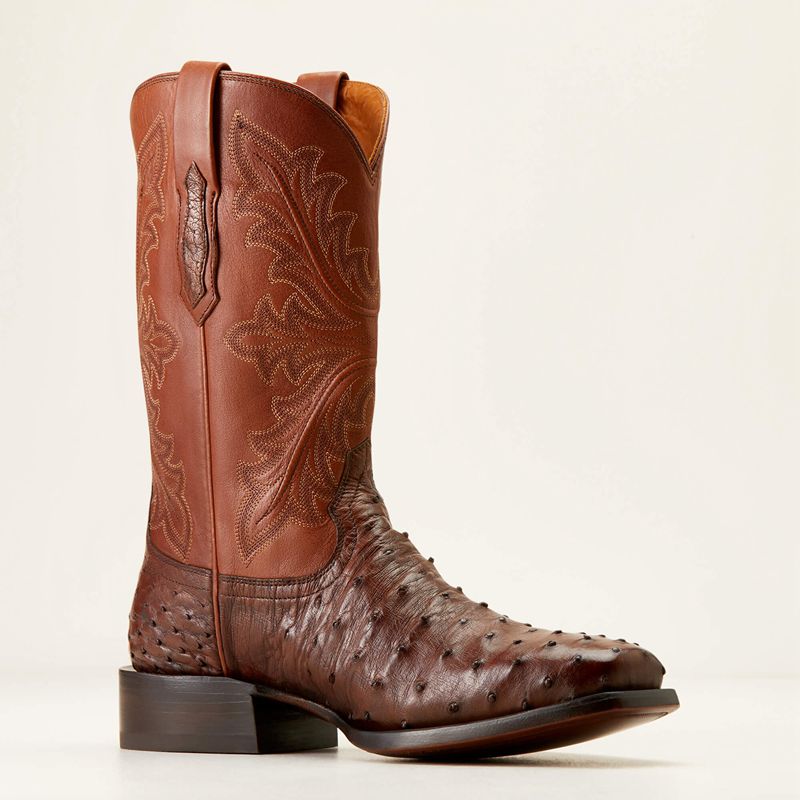 Ariat Bench Made Stilwell Western Boot Bourbon Full Quill Ostrich Polska | JVQZRO-153